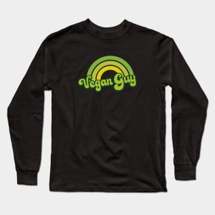 Vegan Guy Retro Rainbow Green Long Sleeve T-Shirt